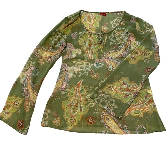 ESPRIT floral blouse long sleeve shirt sheer tunic printed top size Small - Picture 1 of 8